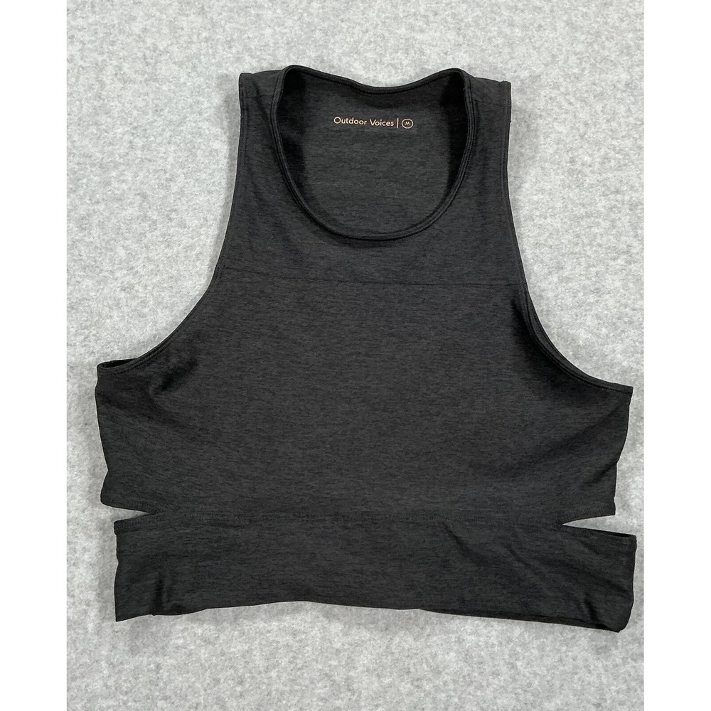 Outdoor Voices Black Sleeveless Crop Top with Side Cutouts, Size M